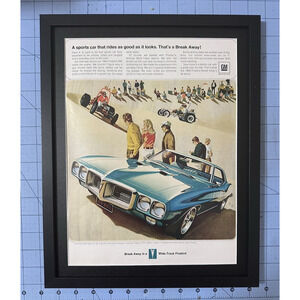 Framed 1969 Pontiac Firebird 400 Blue Sand Dune Buggy MCM Original Print Ad